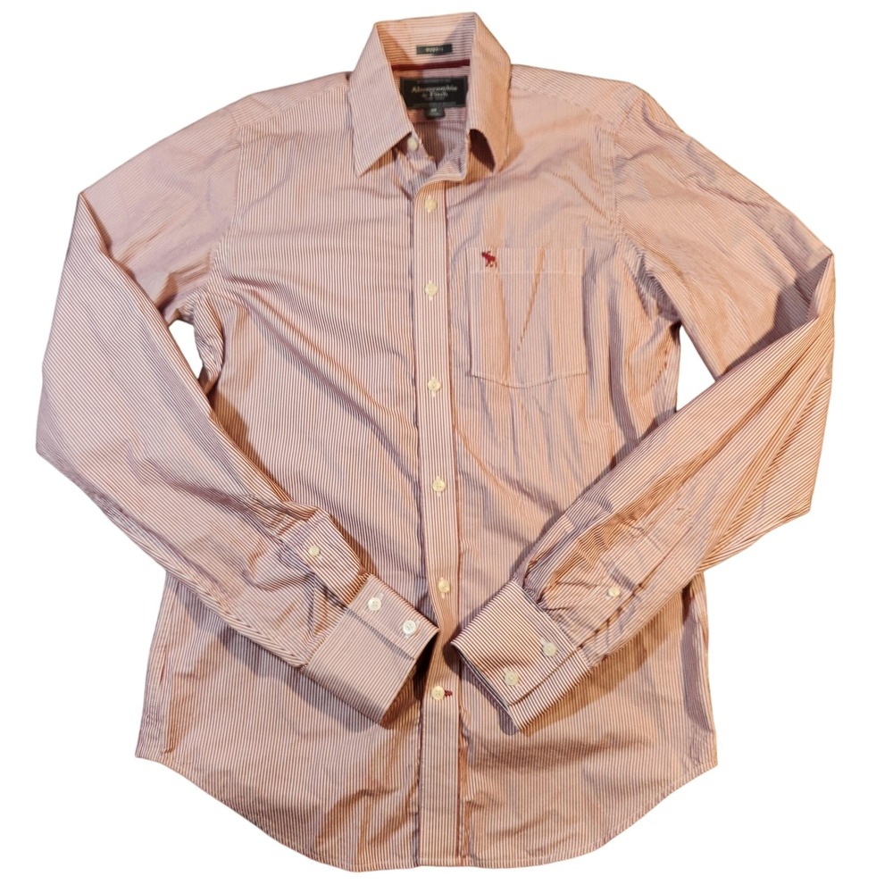 Abercrombie & Fitch Shirt Mens Medium Red White Striped‎ Muscle Fit Button Down